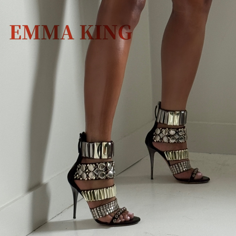 Summer Clothing Stores - Schwarz verzierte Knöchelriemensandalen für den Sommer,
